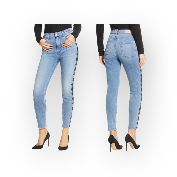 7FAM 7 for all Mankind Luxe Vintage ☻︎ High Sequin Embroidery Skinny Jeans ☻︎ 24 - Picture 1 of 16